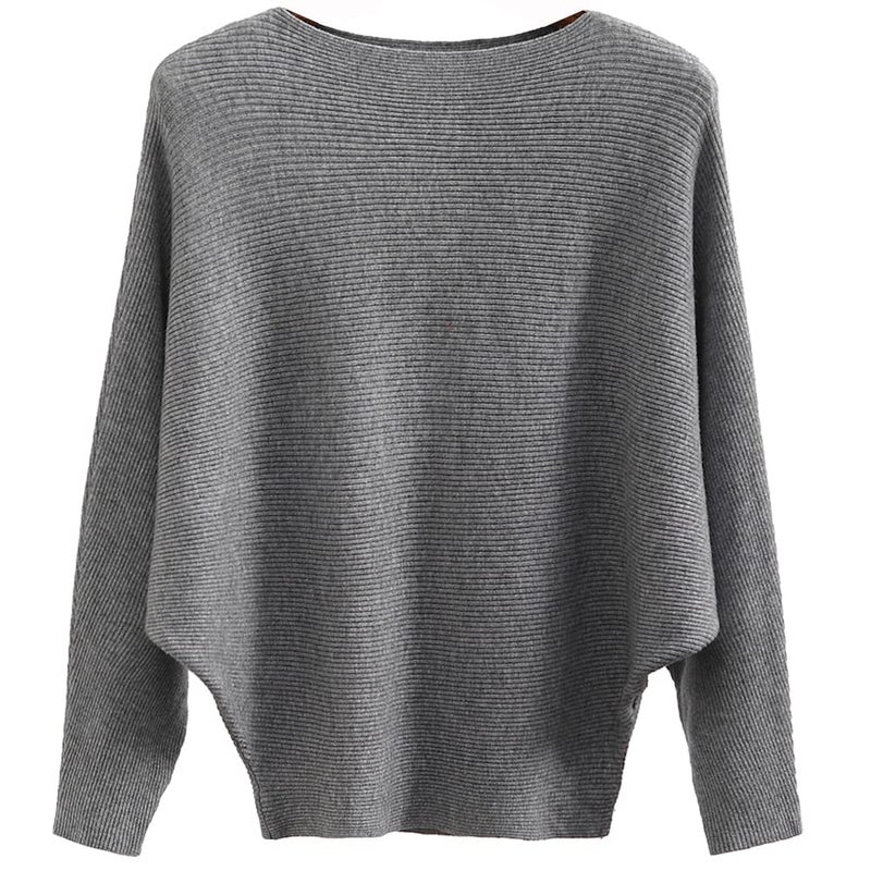 Ckikiou Womens Lightweight Oversized Boat Neck Sweaters Tops Dolman Batwing Sleeve Ribbed Knitted Pullovers Gray - Image 1